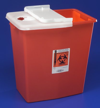Sharps Container SharpSafety™ 18-3/4 H X 18-1/4 W X 12-3/4 D Inch 12 Gallon Red Base / White Lid Vertical Entry Hinged Lid (1/EA 10/CS) by Cardinal  ID 8933
